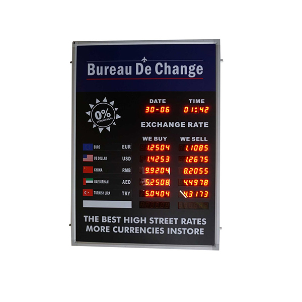 5 Rows and 2 Columns Exchange Rate Display With Software